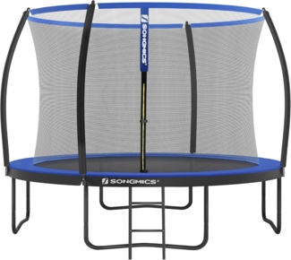 Songmics Trampolin mit Leiter, Sicherheitsnetz und gepolsterten Stangen, Stahl blau, Ø 305 cm