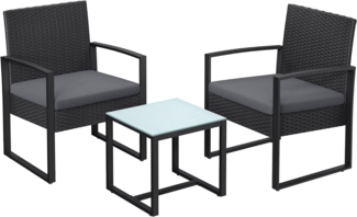 Songmics Balkon Gartenmöbel-Set, PE-Polyrattan schwarz-grau