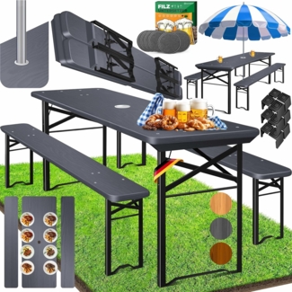 KESSER® Bierzeltgarnitur, 3-teilig, Klappbar, Holz / Stahl grün, Anthrazit, 170 x 46 x 75 cm