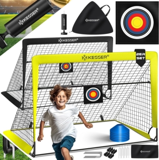 KESSER Pop-Up Fußballtor, 2er Set, mit Transporttasche, 6x Hütchen, Ballpumpe & Zielscheibe, Glasfaserstangen, 120x90 cm, Gelb / Schwarz