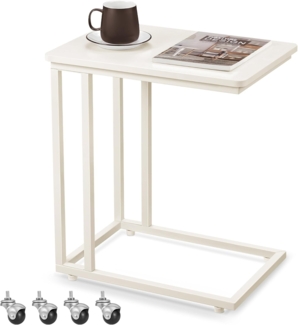Vasagle Beistelltisch mit Rollen, Industrie-Design, Holzspanplatte/Stahl, Cremeweiß, 50 x 35 x 60 cm