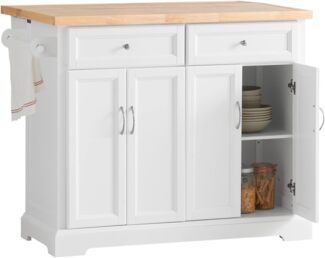 SoBuy FKW71-WN Kücheninsel Küchenwagen mit erweiterbarer Arbeitsplatte Küchenschrank Servierwagen Holz weiß BHT ca. : 115 x 92 x 46-71cm