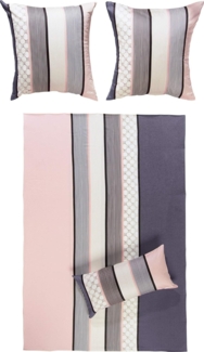 JOOP 'Cornflower Stripe' Bettwäsche, Baumwolle, Rose, 135x200 cm + 80x80 cm