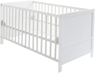 roba Gitterbettt 70 x 140 - 3-fach höhenverstellbar - 3 Schlupfsprossen - Babybett umbaubar - Holz weiß