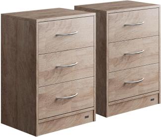 Casaria Nachttisch 2er Set 54 x 39 x 28 cm 3 Schubladen Kabelführung Wandbefestigung Boxspringbett Schlafzimmer Nachtschrank Nachtkonsole Nachtkommode Eiche