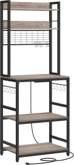Vasagle Küchenregal, Standregal mit Steckdosen, Mikrowellen-Regal, mit Gitterplatte, 14 Haken, 40 x 60 x 170 cm, greige-schwarz