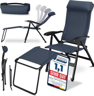 Aktivshop 'Camping' Klappstuhl, mit Beinauflage, Textilene, pulverbeschichtetes Stahlgestell, blau, 120x 65 x 57 cm