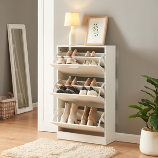 Schuhschrank Sykkylven 103x60x24 cm mit 3 Klappen Weiß [en. casa]