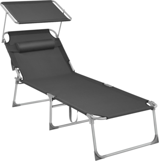 Songmics Gartenliege klappbar, mit Kopfstütze und verstellbarer Rückenlehne, 1x Sonnenliege, ohne Seitentasche, Dunkelgrau, 71 x 200 x 38 cm