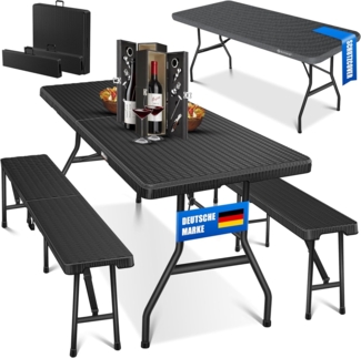 Kesser® Bierzeltgarnitur 3-teilig, klappbar, Polyrattan, 73 x 75 x 180 cm, Schwarz