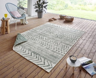 In- & Outdoor Wendeteppich Biri Grün Creme - 120x170x0,5cm