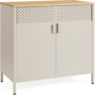SONGMICS Aufbewahrungsschrank, Metallschrank, mit Doppeltür, Magnetverschluss, verstellbarer Einlegeboden, Stahlgestell, 40 x 80 x 76 cm, sandbeige-naturbeige LSCDE102L01