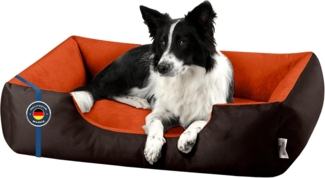 BedDog 'LUPI' Hundebett, waschbar, mit Rand, Cordura / Microfaser-Velours, SUNSET (braun/orange), L 80 x B 65 x H 18 cm