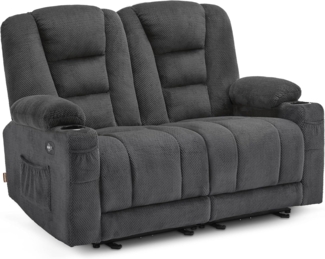 M MCombo Elektrisch 2er Sitzer Sofa mit Schlaffunktion, 2er Relaxsofa mit Taste 150° Verstellbar, Kinosessel mit Liegefunktion, USB & Getränkehalter, 7009 (Grau)