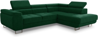 Ecksofa Caris mit Schlaffunktion, Bettkasten und einstellbare Kopfstützen (Grün (Kronos 19), Ecksofa Rechts)