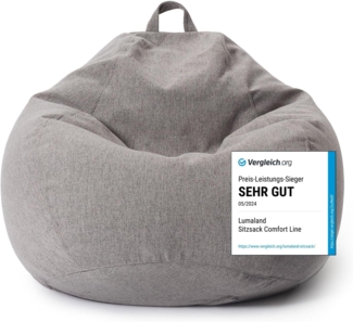 Lumaland Comfort Line Sitzsack Indoor, EPS Perlen Füllung, L, Hellgrau, 50 x 80 x 90 cm, 185 l