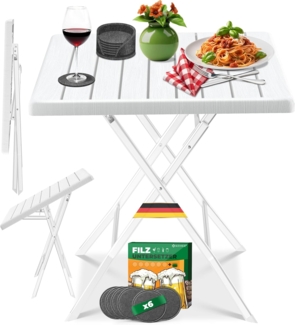 KESSER® Balkontisch klappbar | Wetterfest & UV-beständig | Balkonmöbel | Beschichteter Stahl | Outdoor Gartentisch | Gartenmöbel mit 6 Filz-Untersetzer | Bistrotisch bis zu 100 kg belastbar Weiß, Holz-Optik