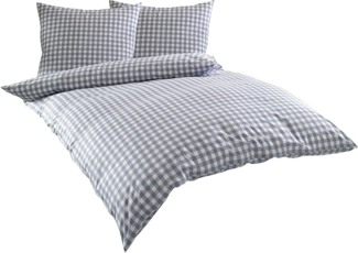 Bettwaesche-mit-Stil 'Oslo' Bettwäsche, Mako-Batist, Grau, 240x220 cm + 2x 80x80 cm, Karo