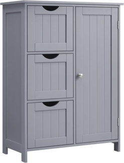 Vasagle Badezimmerschrank, schmaler Badschrank, Beistellschrank, Kommode, mit 3 Schubladen, Schranktür, verstellbare Ablage, 30 x 60 x 81 cm, Taubengrau BBC049G02