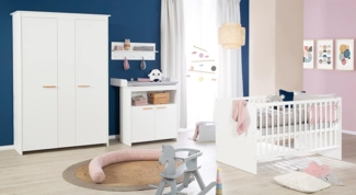 roba Kinderzimmerset 'Anton' 3-teilig - Bett 70 x 140 - Wickelkommode - Kleiderschrank 3-türig - Weiß