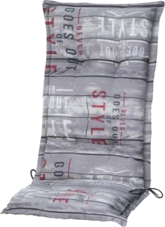 Madison Hochlehnerauflage C 067 Annebeth grey Gartenstuhl Auflagen Kissen Polster für Hochlehner, für Hochlehner-Stühle UV-beständig inkl. Bindebänder und Halteband