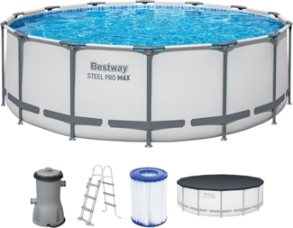 Bestway® Steel Pro MAX™ Frame Pool Komplett-Set mit Filterpumpe Ø 457 x 107 cm, lichtgrau, rund