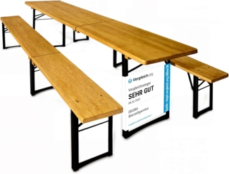 Casaria Bierzeltgarnitur, 3-teilig, klappbar, Holz natur / Stahl grün, 220 x 50 x 75 cm