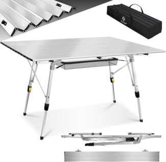 KESSER® Campingtisch faltbar Klapptisch Camping Tisch mit Aluminiumrahmen Aufrollbare Tischplatte Falttisch klappbar mit Höhenverstellung inkl. Tragetasche mit Trageband 90 x 53cm - bis 30 kg Silber (120 x 70cm)