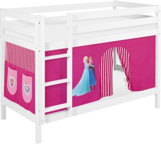 Lilokids 'Jelle' Etagenbett 90x200 cm, Eiskönigin Rosa, Kiefer massiv, mit Vorhang und Lattenroste