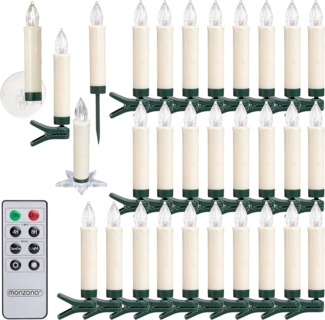 Monzana 30x LED Weihnachtskerzen Kabellos Flackern Dimmbar Timer Fernbedienung Batterie Weihnachtsbaum Lichterkette Weiß Bunt