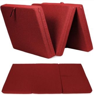 sunnypillow Premium Klappmatratze 80 x 195 x 15 cm Rot | 3-teilige Faltmatratze mit abnehmbarem Bezug | Schaumstoff extra dick 15cm | Matratze faltbar klappbar Gästematratze Reisematratze |