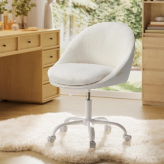 Songmics Homeoffice Stuhl, Drehstuhl aus Sherpa, Schreibtischstuhl, Schaumstoffpolsterung, höhenverstellbar, für Arbeitszimmer, Schlafzimmer, cappuccinobeige-wolkenweiß