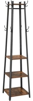 Vasagle Garderobenständer 3 Ablagen und Haken, Holz Vintagebraun/Schwarz, 43 x 43 x 180 cm