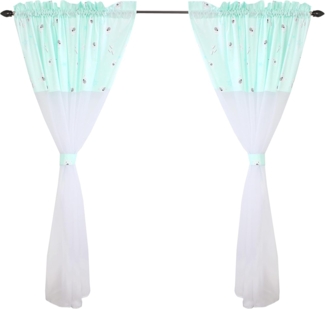 TupTam Kinderzimmer Voile Vorhänge mit Tunnelzug Set, Bärchen Mint, 140x160 cm