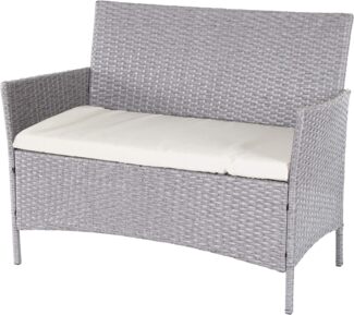Poly-Rattan Gartenbank Halden, Sitzbank Bank ~ grau, Kissen creme