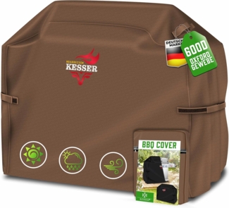 KESSER® Premium BBQ Grillabdeckung für Weber, Brinkmann, Char Broil Grill, Wetterfest, 600D Oxford- Gewebe braun, 147 x 61 x 122 cm