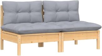 2-Sitzer Gartensofa aus Kiefer mit Grauen Kissen
