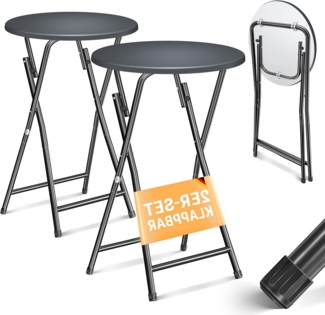 KESSER® Stehtisch Bistrotisch mit PVC-Platte | Wetterbeständiger Klapptisch | 60cm / 110cm | Partytisch Tisch rutschfest | In- & Outdoor | Hochzeit Empfangstisch | 4 Standfüße pulverbeschichtet Ø 60 cm, 2er Set, Schwarz / Anthrazit