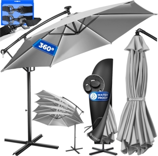 Kesser® Sonnenschirm LED Solar mit Abdeckung, Polyester / Aluminium hellgrau, Ø 300cm