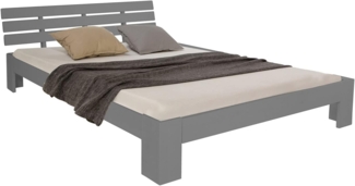 Homestyle4u Futonbett, massives Kiefernholz, Grau, 140x200 cm