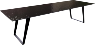 Esstisch Edge 300x100 Reliefglas Rauchschwarz 3D-Design Metall Schräg Schwarz