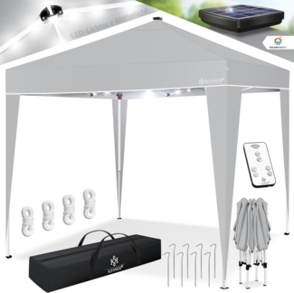 KESSER® Faltpavillon mit Tasche und Beleuchtung, wasserdicht und UV-Schutz 50+, Metall / Polyester grau, 300x300 cm