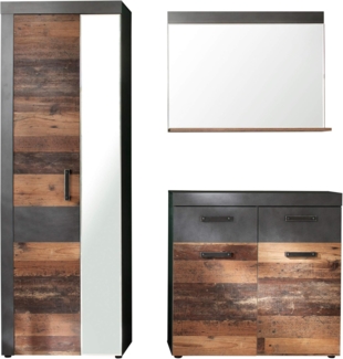 Garderobenset Indy 3-teilig in Used Wood und Matera grau 170 cm