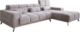 Ecksofa Ordino 285x200 Cord Silbergrau Ottomane rechts elektrische Sitztiefenverstellung