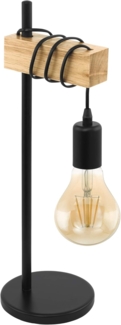 Eglo 32918 Tischleuchte TOWNSHEND Stahl schwarz, Holz braun E27 1X10W L:17,5cm B:15,5cm H:50cm mit Kabelschalter