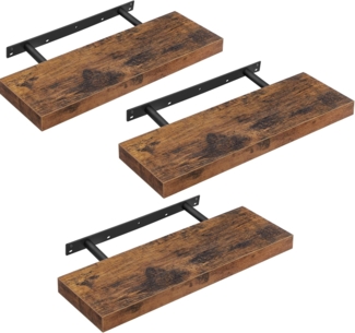 VASAGLE Wandregal, 3 Stück, MDF vintagebraun, 60 x 20 x 3,8 cm