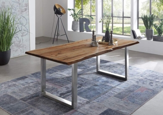 SAM Esszimmertisch 160x85 cm Noah, echte Baumkante, Esstisch aus Akazienholz naturfarben & massiv, U-Gestell in Edelstahl, Baumkantentisch mit 26 mm Platte