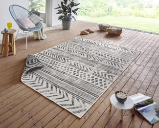 In- & Outdoor Wendeteppich Biri Schwarz Creme - 120x170x0,5cm