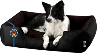 BedDog 'LUPI' Hundebett, waschbar, mit Rand, Cordura / Microfaser-Velours, BLACK-FIELD (schwarz/braun), L 100 x B 85 x H 23 cm