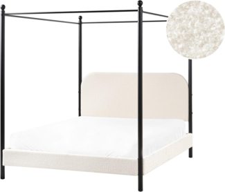 Himmelbett Bouclé DANNEMOIS 140 x 200 cm Cremeweiß